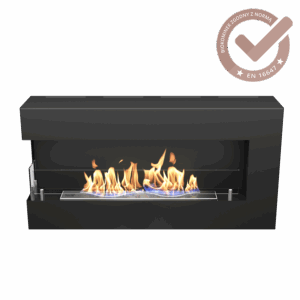 BLUES hängender Bio-Kamin auf der linken Seite