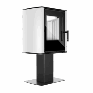 02_Kominek_CANE_SMALL_F_prawa_blik_BIALE Freistehender Kamin CANE SF mit weißen Seiten